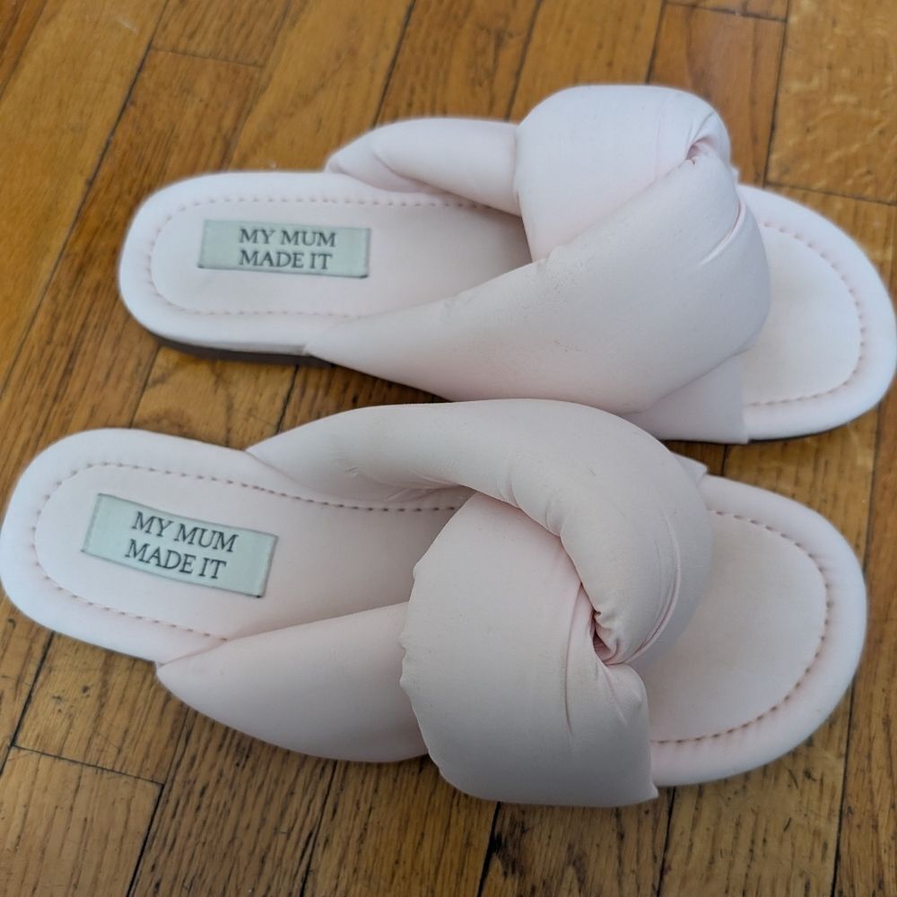 My Mum Made It Pink Padded Slippers Size EU 40 US 9 Normcore Slides Knotted - Picture 4 of 5
